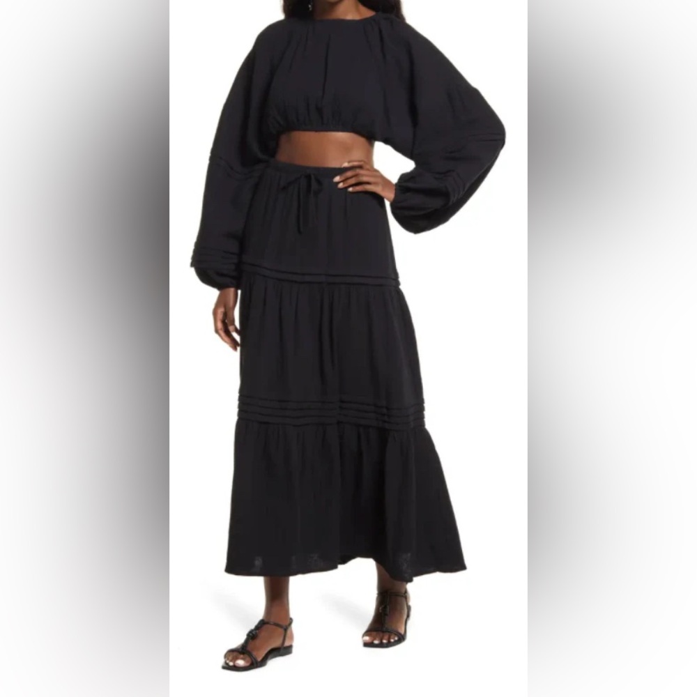 NWTags Charlie Holiday Monica Black Tiered Fitted Waist Maxi Skirt size 2